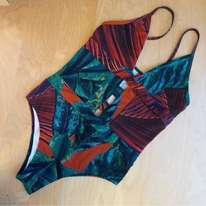 Brazilian brand CCm tropical printed one piece swimsuit with cut outs